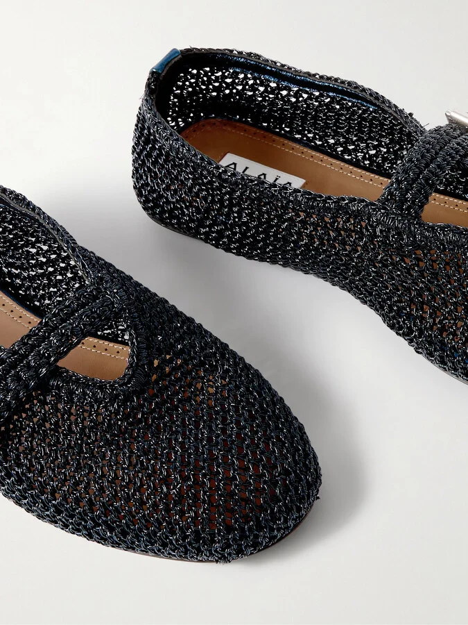 Alaïa - Metallic Crocheted Ballet Flats - Blue - Image 4