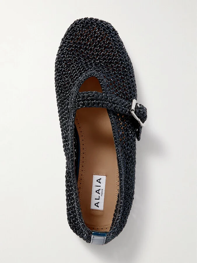 Alaïa - Metallic Crocheted Ballet Flats - Blue - Image 5