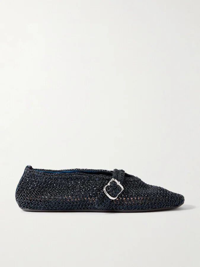 Alaïa - Metallic Crocheted Ballet Flats - Blue