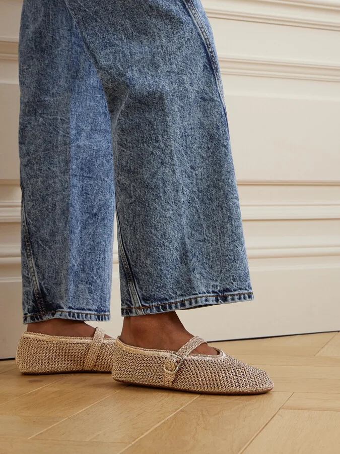 Alaïa - Metallic Crocheted Ballet Flats - Pink - Image 2