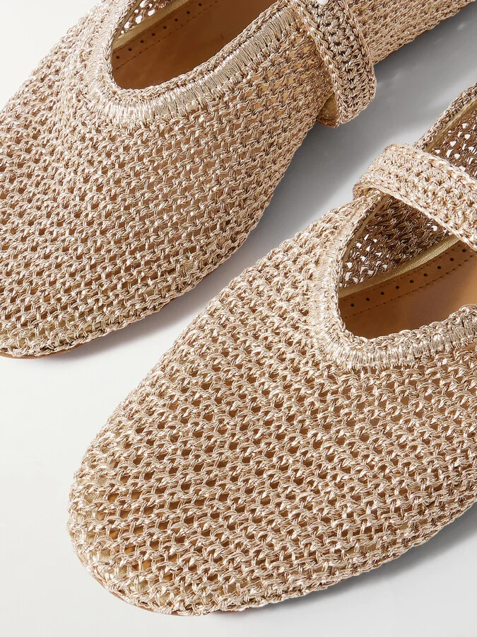 Alaïa - Metallic Crocheted Ballet Flats - Pink - Image 4