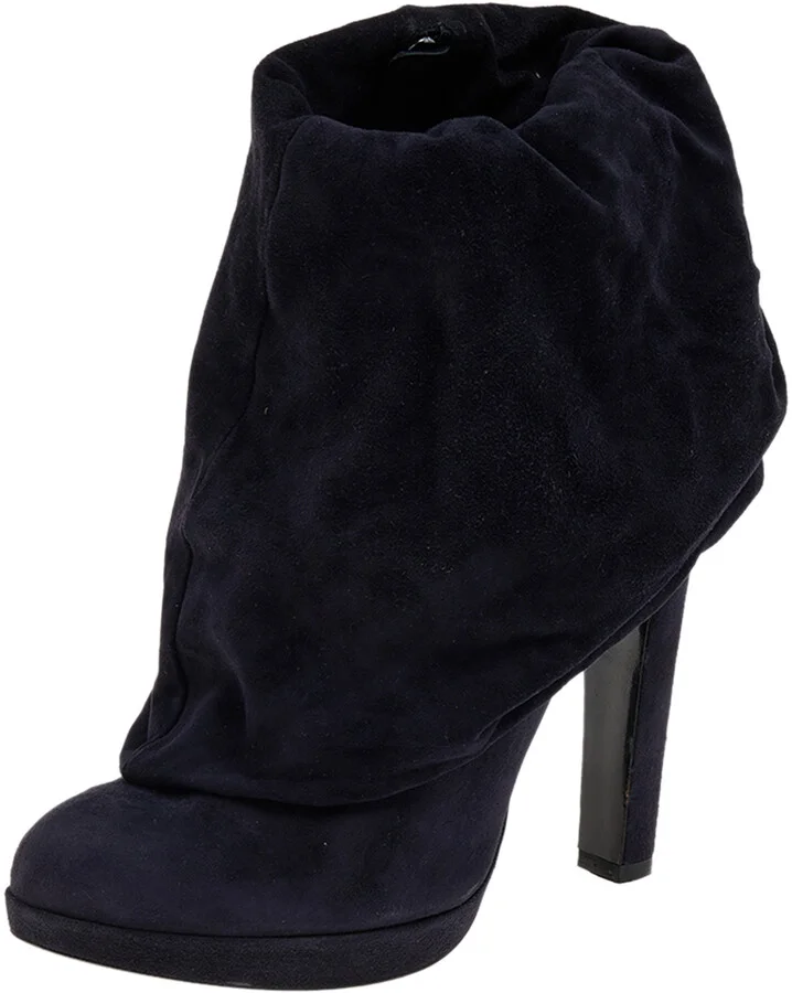 Alaia Navy Blue Suede Ankle Length Boots Size 38