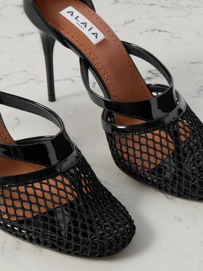 Alaïa - Patent-leather And Fishnet Pumps - Black - Image 4