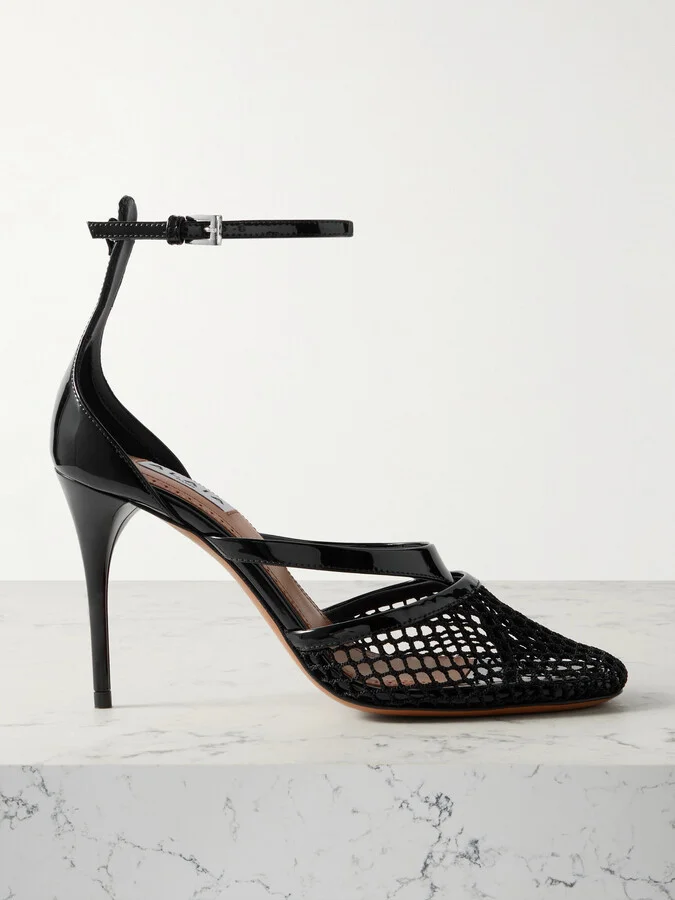 Alaïa - Patent-leather And Fishnet Pumps - Black