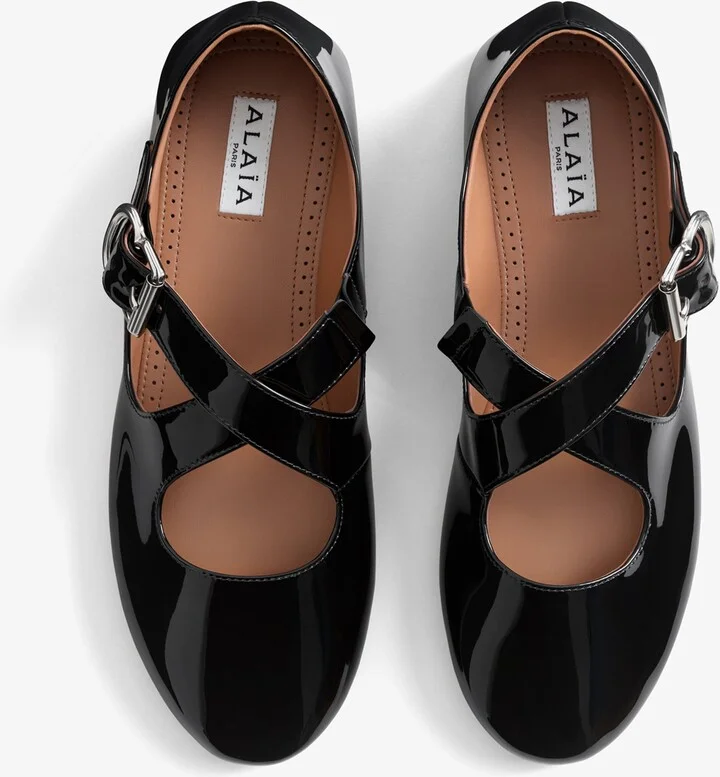 Alaïa Patent Leather Criss-Cross Ballet Flats - Image 3