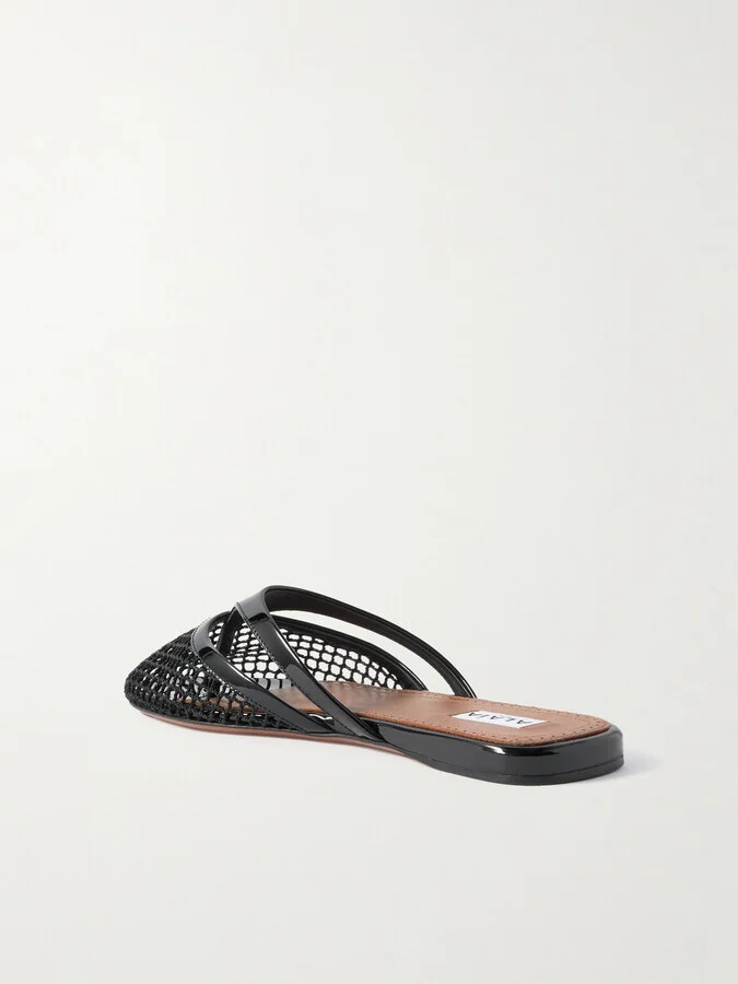 Alaïa - Patent-leather Trimmed Fishnet Mules - Black - Image 3