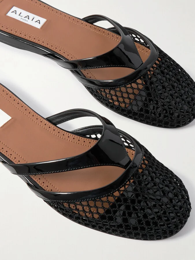 Alaïa - Patent-leather Trimmed Fishnet Mules - Black - Image 4