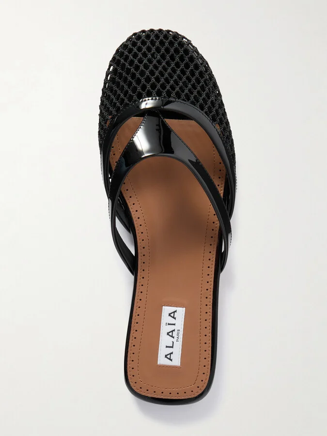 Alaïa - Patent-leather Trimmed Fishnet Mules - Black - Image 5