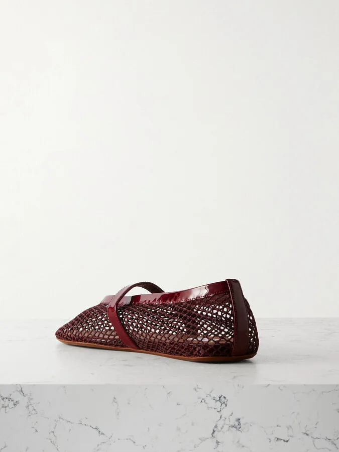 Alaïa - Patent Leather-trimmed Mesh Ballet Flats - Burgundy - Image 3