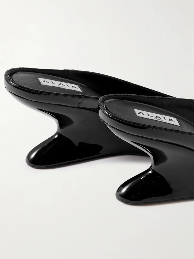Alaïa - Patent-leather Wedge Mules - Black - Image 4