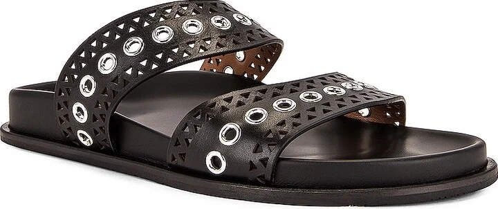 ALAÏA Perforated Eyelet Slides in Black - Image 2