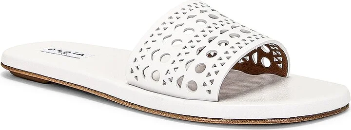 ALAÏA Perforated Flat Sandal in White - Image 2