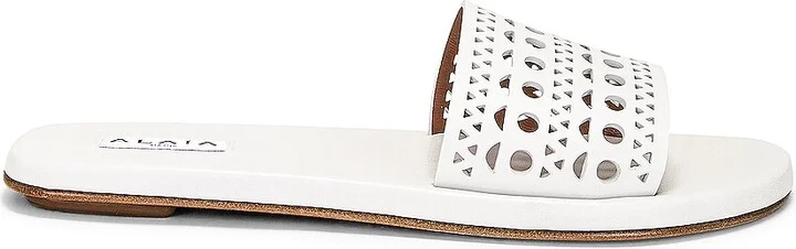 ALAÏA Perforated Flat Sandal in White