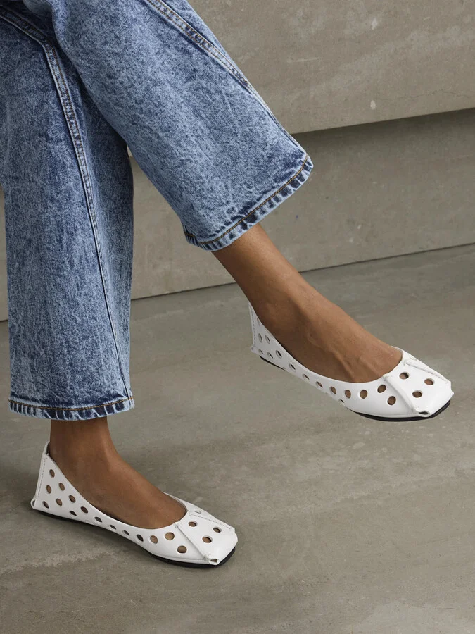 Alaïa - Perforated Leather Ballet Flats - White - Image 2
