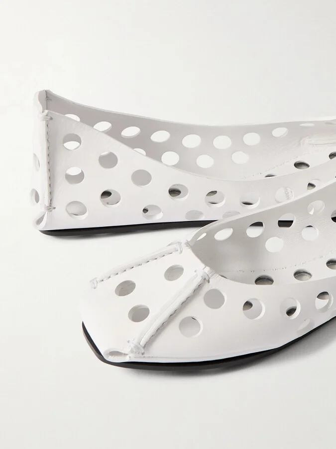 Alaïa - Perforated Leather Ballet Flats - White - Image 4