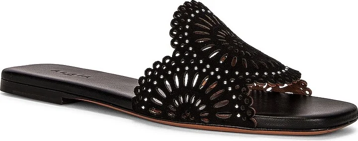 ALAÏA Perforated Molukai Mules in Black - Image 2