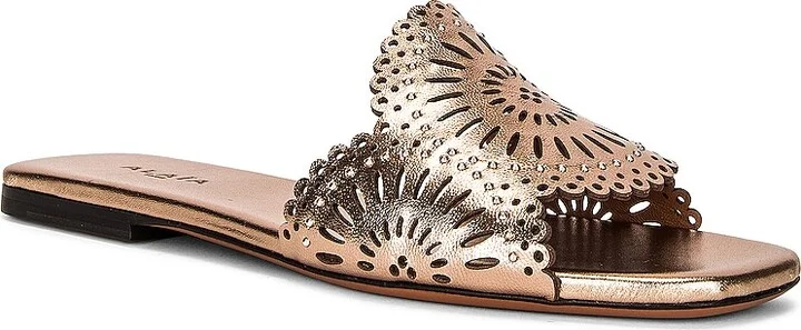 ALAÏA Perforated Molukai Mules in Metallic Gold - Image 2