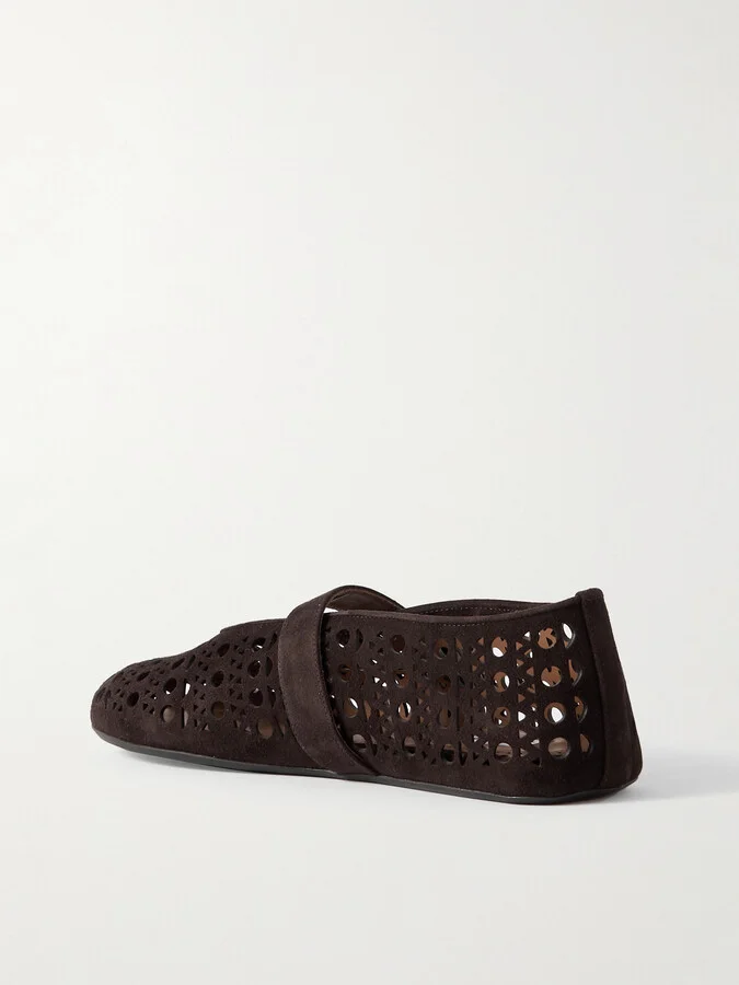 Alaïa - Perforated Suede Ballet Flats - Brown - Image 3
