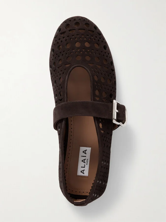 Alaïa - Perforated Suede Ballet Flats - Brown - Image 5