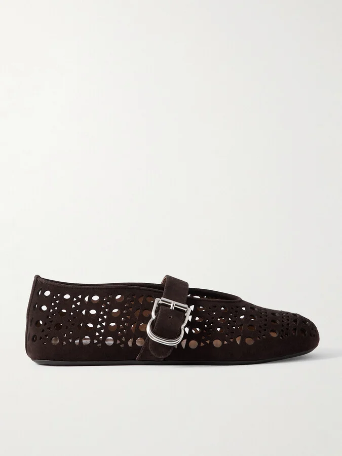 Alaïa - Perforated Suede Ballet Flats - Brown
