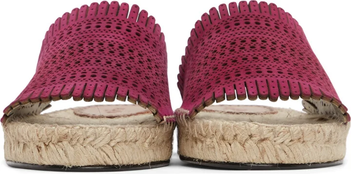 ALAÏA Pink Suede Openwork Flat Sandals - Image 2