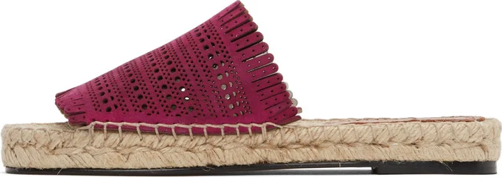 ALAÏA Pink Suede Openwork Flat Sandals - Image 3