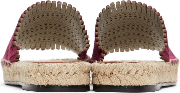 ALAÏA Pink Suede Openwork Flat Sandals - Image 4