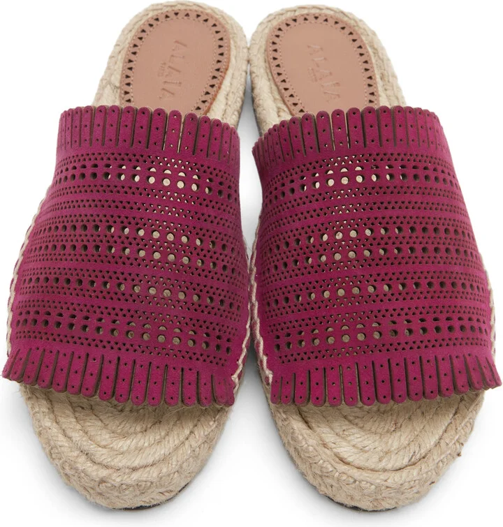 ALAÏA Pink Suede Openwork Flat Sandals - Image 5