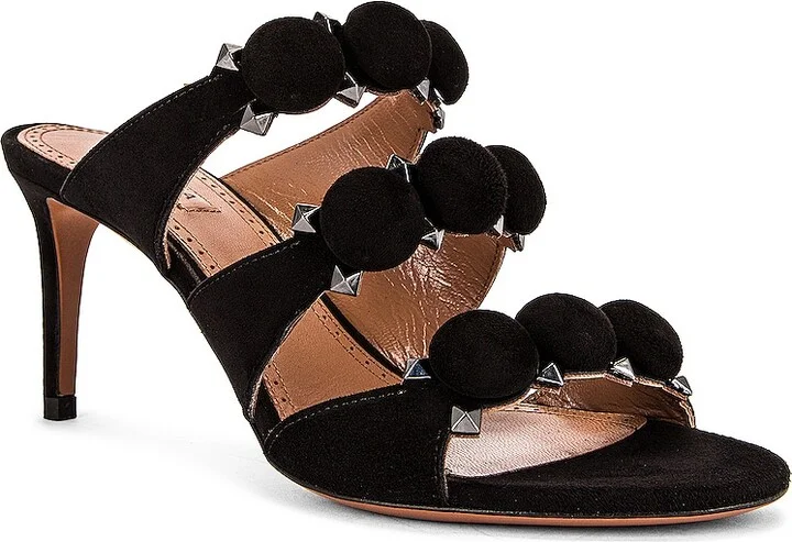 ALAÏA Pom Pom Studded Mules in Black - Image 2