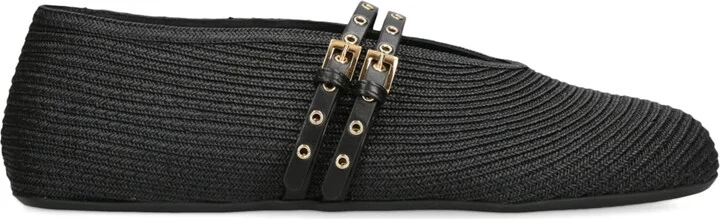 Alaïa Raffia and Leather Ballet Flats