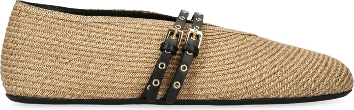 Alaïa Raffia-Leather Ballet Flats