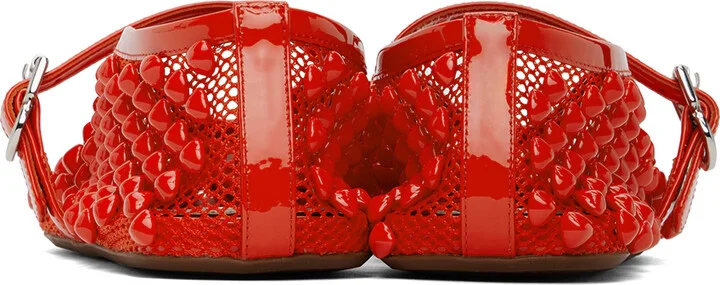 ALAÏA Red Studded Fishnet Ballerina Flats - Image 2