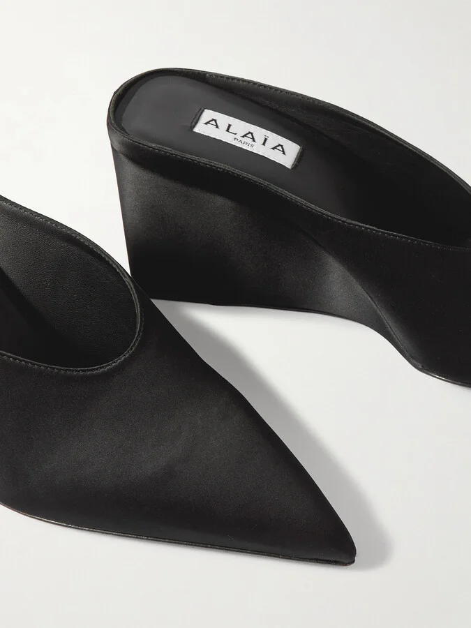 Alaïa - Satin Point-toe Wedge Mules - Black - Image 4