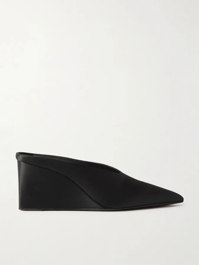 Alaïa - Satin Point-toe Wedge Mules - Black