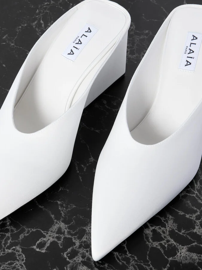 Alaïa - Satin Point-toe Wedge Mules - White - Image 4