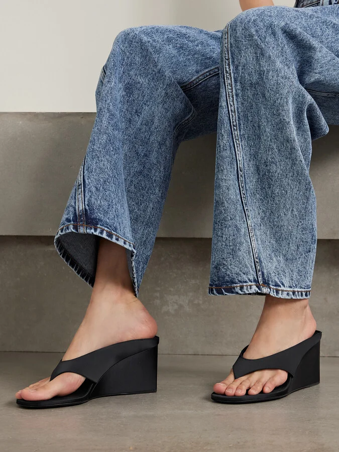 Alaïa - Satin Wedge Sandals - Black - Image 2