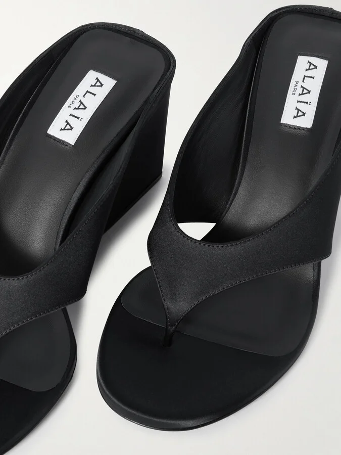 Alaïa - Satin Wedge Sandals - Black - Image 4