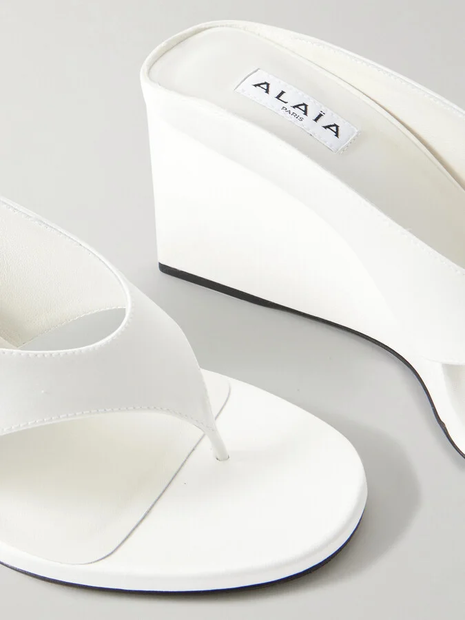 Alaïa - Satin Wedge Sandals - White - Image 4