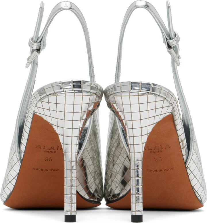 ALAÏA Silver Art Deco Slingback Heels - Image 2