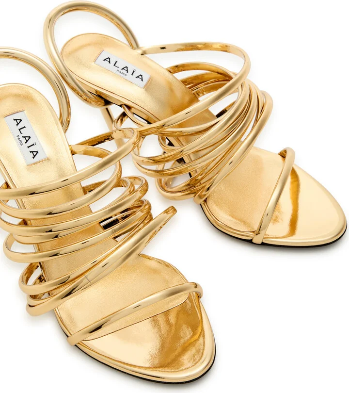 Alaïa Strappy 90 Heeled Women's Designer Leather Sandals Gold UK6 / EU39 - Image 3