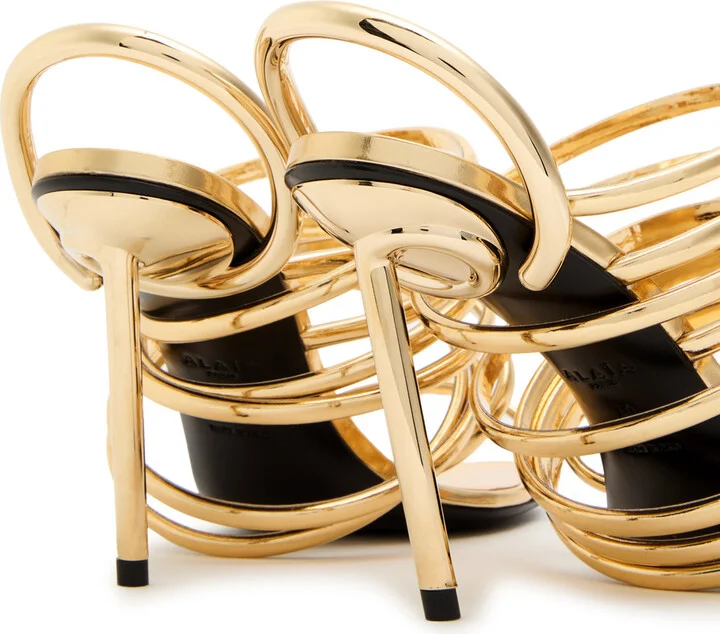 Alaïa Strappy 90 Heeled Women's Designer Leather Sandals Gold UK6 / EU39 - Image 4