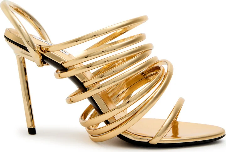 Alaïa Strappy 90 Heeled Women's Designer Leather Sandals Gold UK6 / EU39