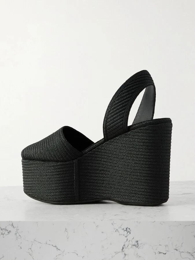 Alaïa - Straw Slingback Platform Wedge Sandals - Black - Image 3