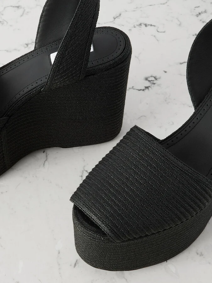 Alaïa - Straw Slingback Platform Wedge Sandals - Black - Image 4