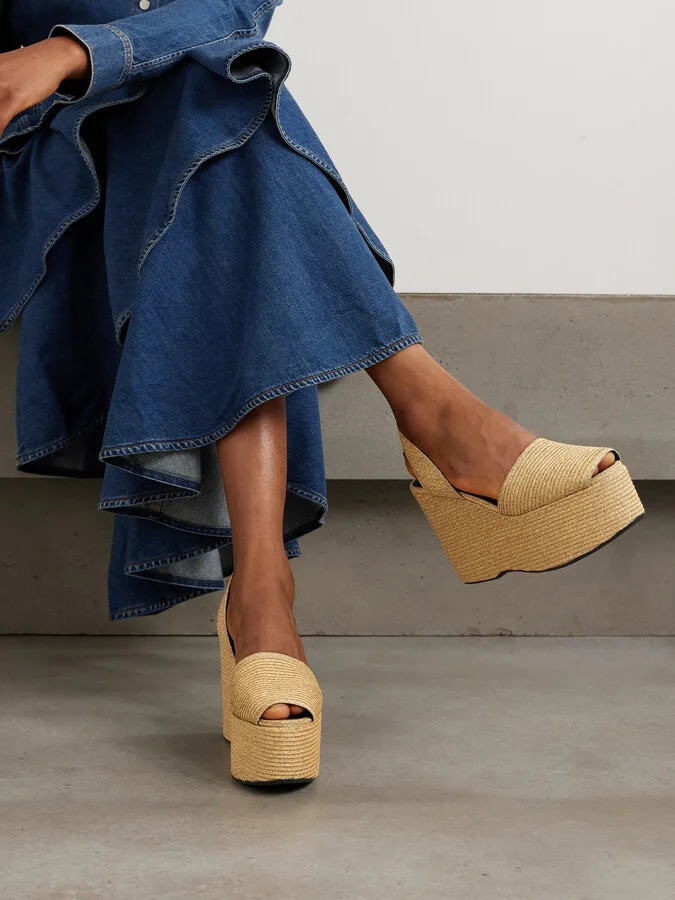 Alaïa - Straw Slingback Platform Wedge Sandals - Neutrals - Image 2