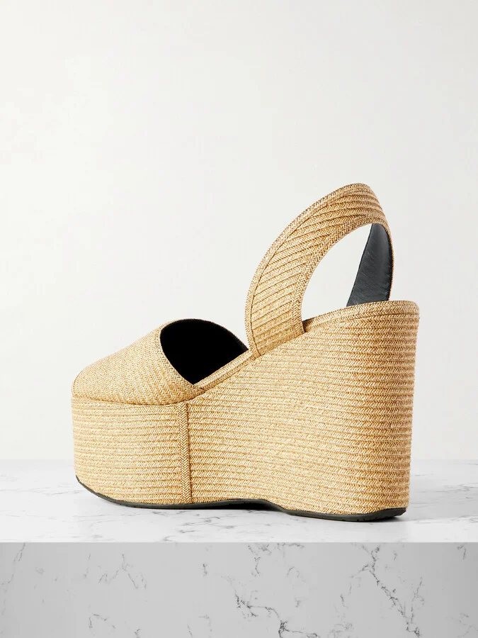 Alaïa - Straw Slingback Platform Wedge Sandals - Neutrals - Image 3
