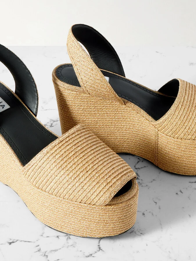 Alaïa - Straw Slingback Platform Wedge Sandals - Neutrals - Image 4