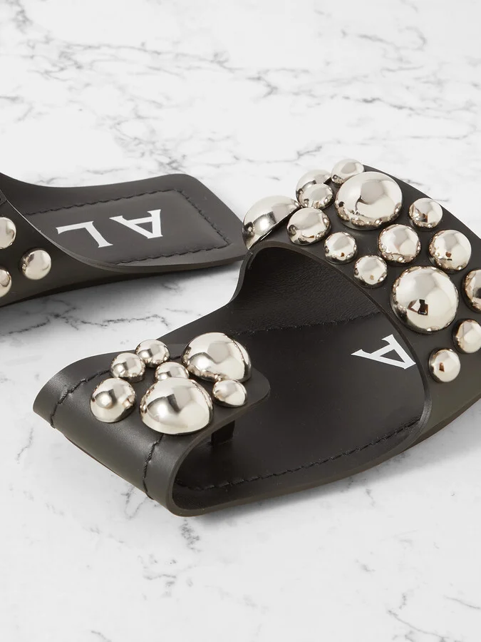 Alaïa - Studded Leather Slides - Black - Image 4