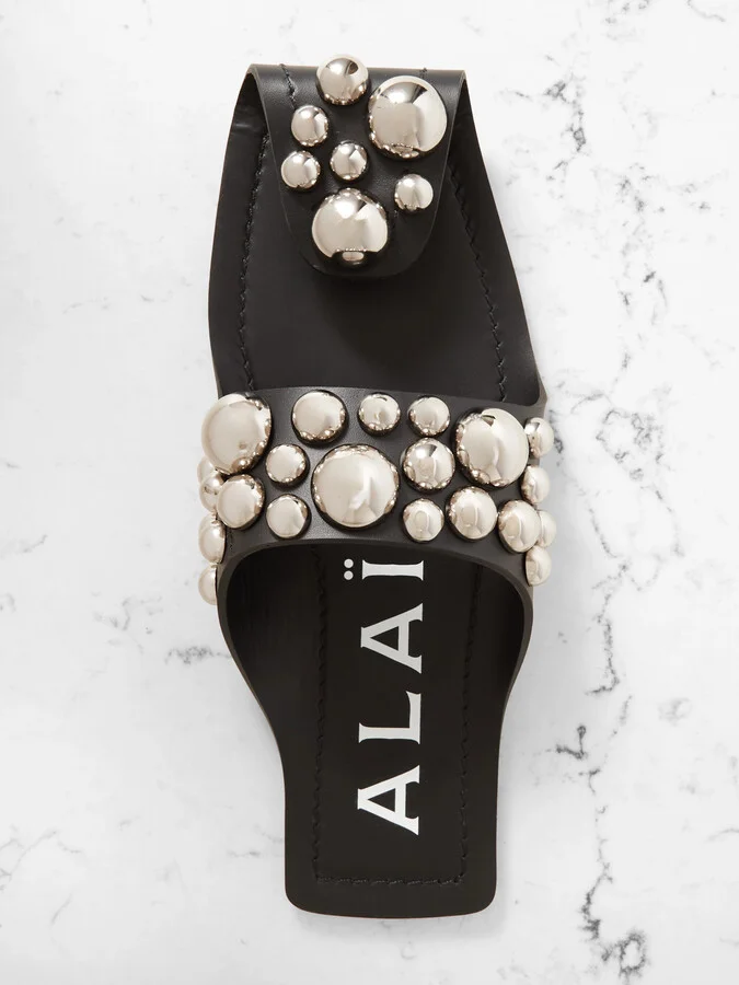 Alaïa - Studded Leather Slides - Black - Image 5