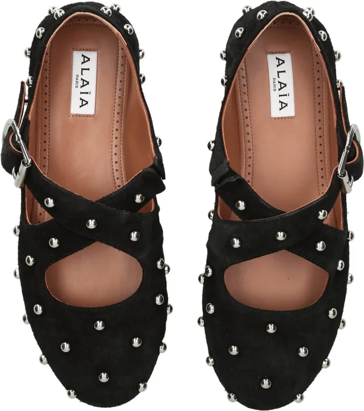 Alaïa Suede Embellished Criss-Cross Ballet Flats - Image 4